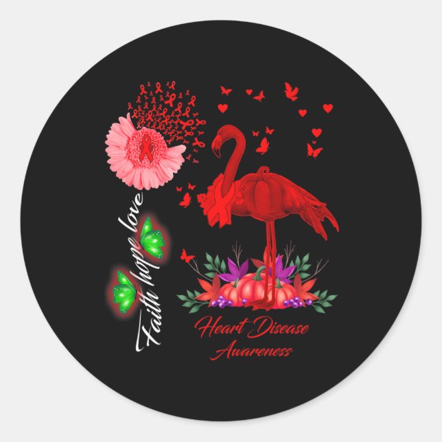 Pegatina Redonda Faith Hope Love Heart Disease Awareness (Anverso)