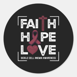Pegatina Redonda Faith Hope Love Hickle Cell Anemia Awareness