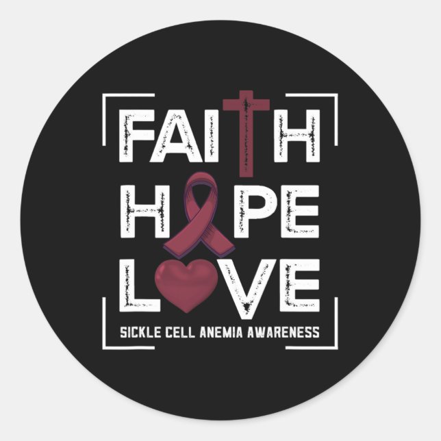 Pegatina Redonda Faith Hope Love Hickle Cell Anemia Awareness (Anverso)