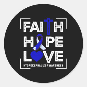 Pegatina Redonda Faith Hope Love Hydrocephalus Awareness 1