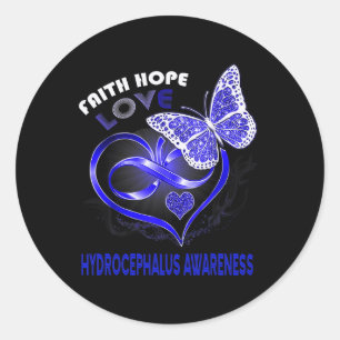 Pegatina Redonda Faith Hope Love Hydrocephalus Awareness Heart Butt