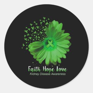 Pegatina Redonda Faith Hope Love Kidney Disease Conciencia Sunflowe