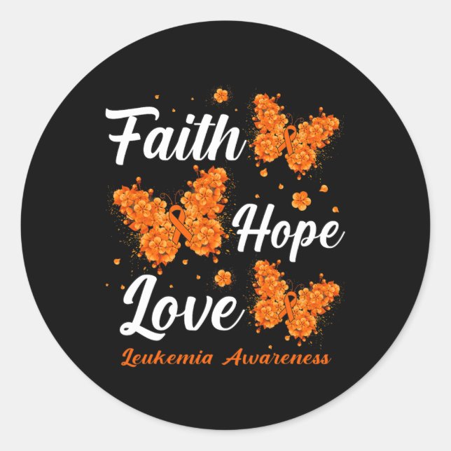 Pegatina Redonda Faith Hope Love Leukemia Awareness Butterfly (Anverso)