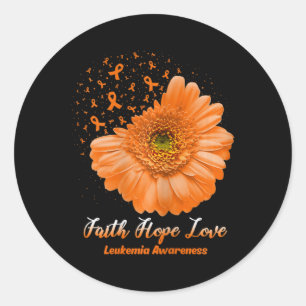 Pegatina Redonda Faith Hope Love Leukemia Awareness Flower Be Stran