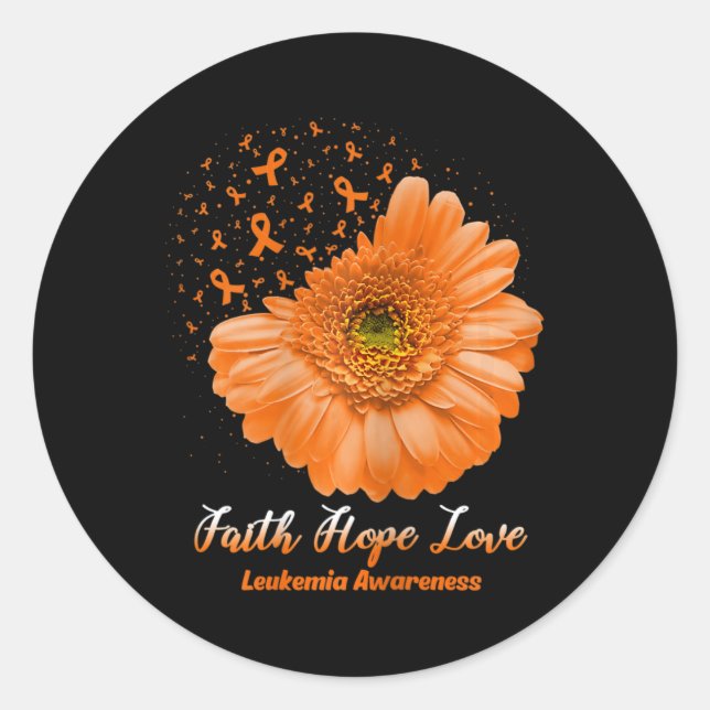 Pegatina Redonda Faith Hope Love Leukemia Awareness Flower Be Stran (Anverso)