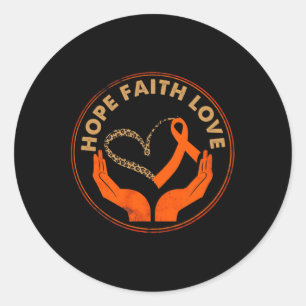 Pegatina Redonda Faith Hope Love Leukemia Awareness Heart Naranja R