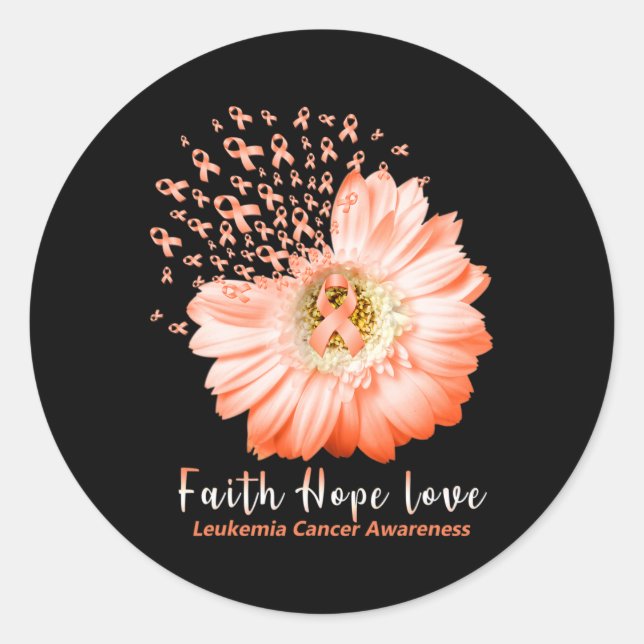Pegatina Redonda Faith Hope Love Leukemia Awareness Naranja Ribbon  (Anverso)