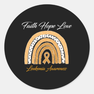 Pegatina Redonda Faith Hope Love Leukemia Awareness Ribbon Naranja
