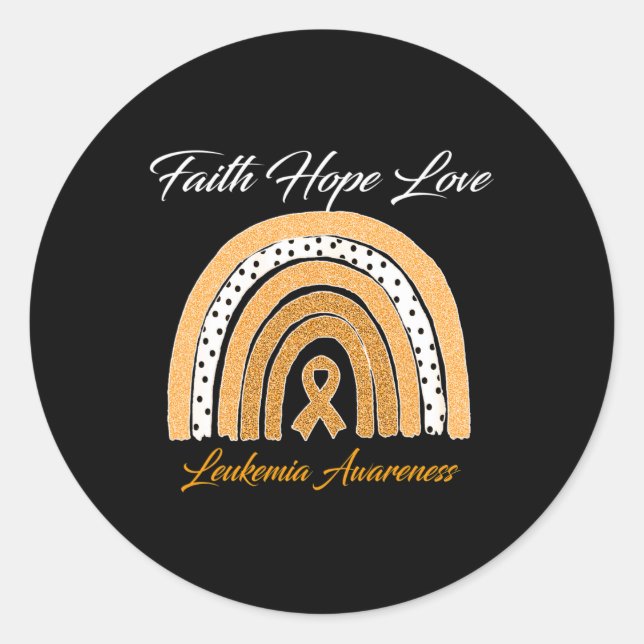 Pegatina Redonda Faith Hope Love Leukemia Awareness Ribbon Naranja  (Anverso)