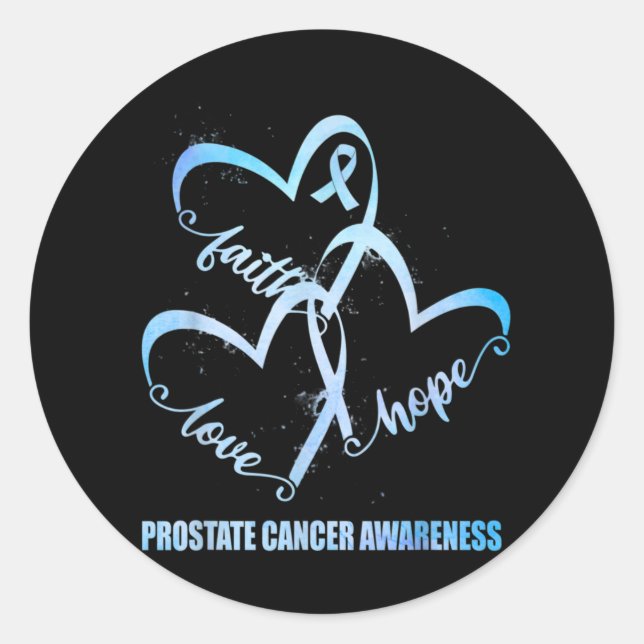 Pegatina Redonda Faith Hope Love Light Blue Ribbon Prostate Cancer (Anverso)