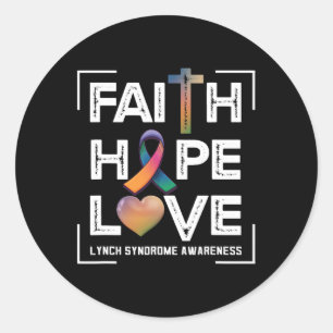 Pegatina Redonda Faith Hope Love Lynch Syndrome Awareness