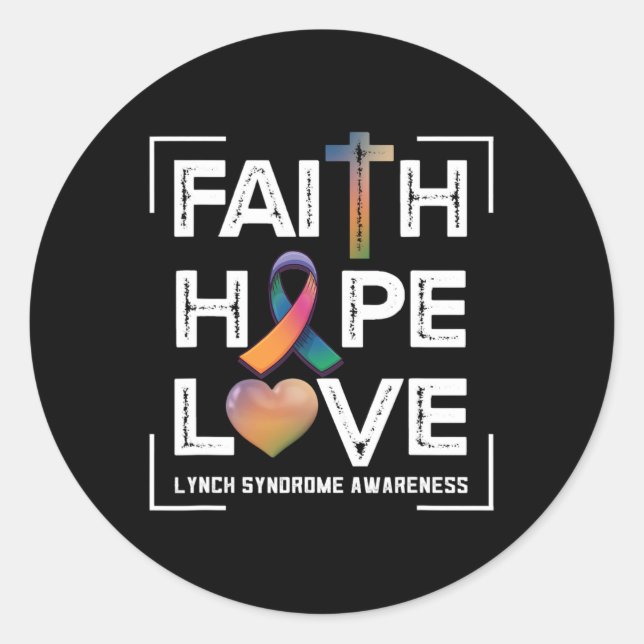 Pegatina Redonda Faith Hope Love Lynch Syndrome Awareness (Anverso)