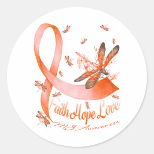Pegatina Redonda Faith Hope Love MS Awareness Dragonfly