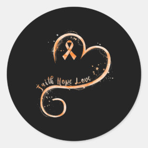Pegatina Redonda Faith Hope Love Naranja Ribbon Leukemia Awareness