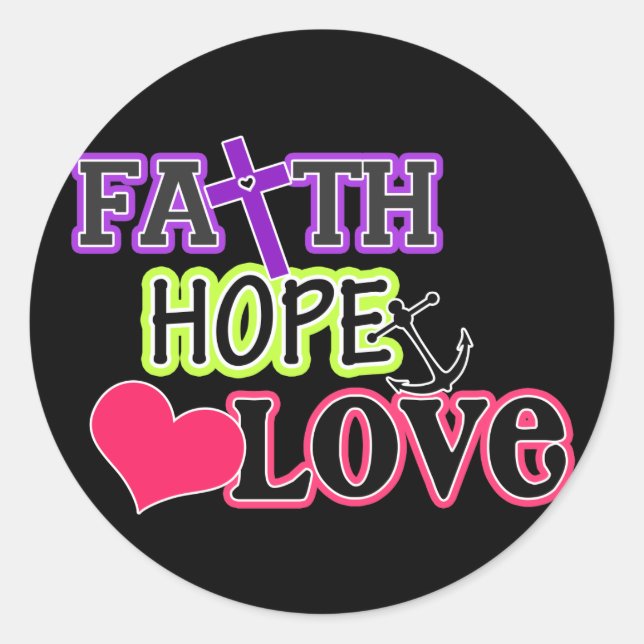 Pegatina Redonda Faith Hope Love (negro) (Anverso)