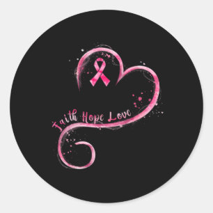 Pegatina Redonda Faith Hope Love Pink Ribbon Brem Cancer Awarenes