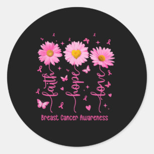 Pegatina Redonda Faith Hope Love Pink Ribbon Brem Cancer Awarenes