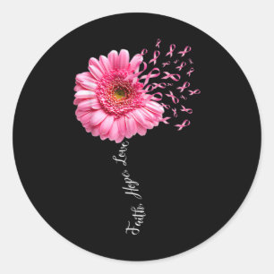 Pegatina Redonda Faith Hope Love Pink Ribbon Daisy Flower Flower Ca