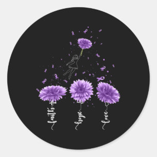 Pegatina Redonda Faith Hope Love Purple Sunflower Overdose Awarenes