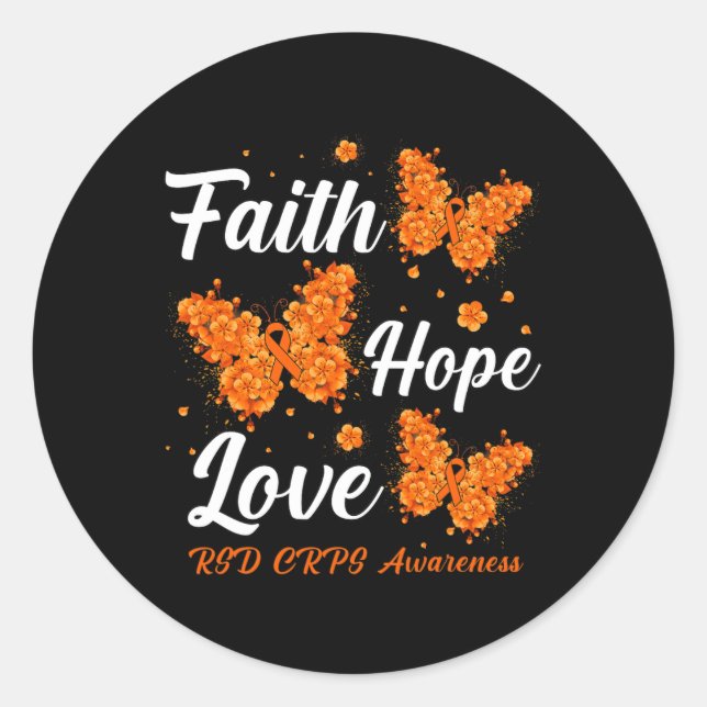 Pegatina Redonda Faith Hope Love RSD CRPS Awareness Butterfly (Anverso)