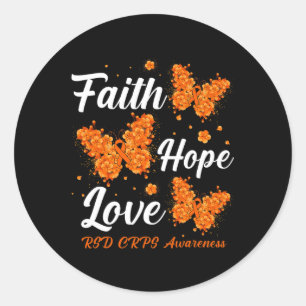 Pegatina Redonda Faith Hope Love RSD CRPS Awareness Butterfly