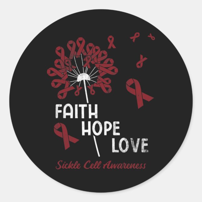 Pegatina Redonda Faith Hope Love Sickle Cell Awareness 1 (Anverso)