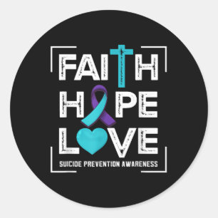 Pegatina Redonda Faith Hope Love Suicidio Prevención Conciencia