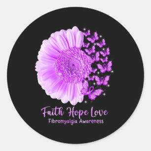 Pegatina Redonda Faith Hope Love Sunflower Butterfly Fibromialgia A
