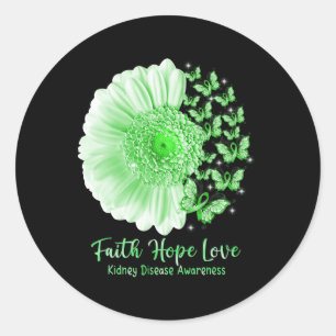 Pegatina Redonda Faith Hope Love Sunflower Butterfly Kidney Disease