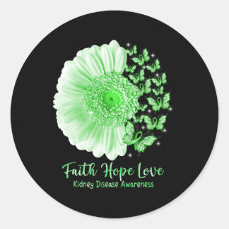 Pegatina Redonda Faith Hope Love Sunflower Butterfly Kidney Disease