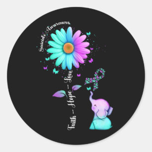 Pegatina Redonda Faith Hope Love Sunflower Elephant Suicide Awarene