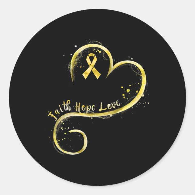 Pegatina Redonda Faith Hope Love Yellow Ribbon Children Cancer Awa (Anverso)