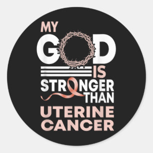 Pegatina Redonda Faith Mi Dios Es Más Fuerte Que El Cáncer Uterino