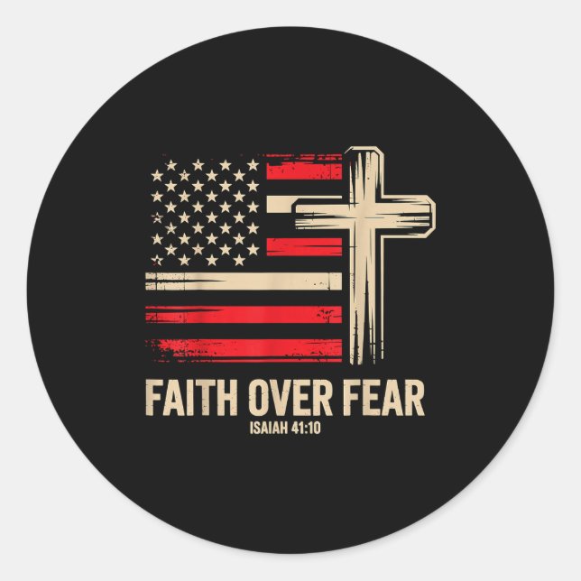 Pegatina Redonda Faith Over Fear American Flag  (Anverso)