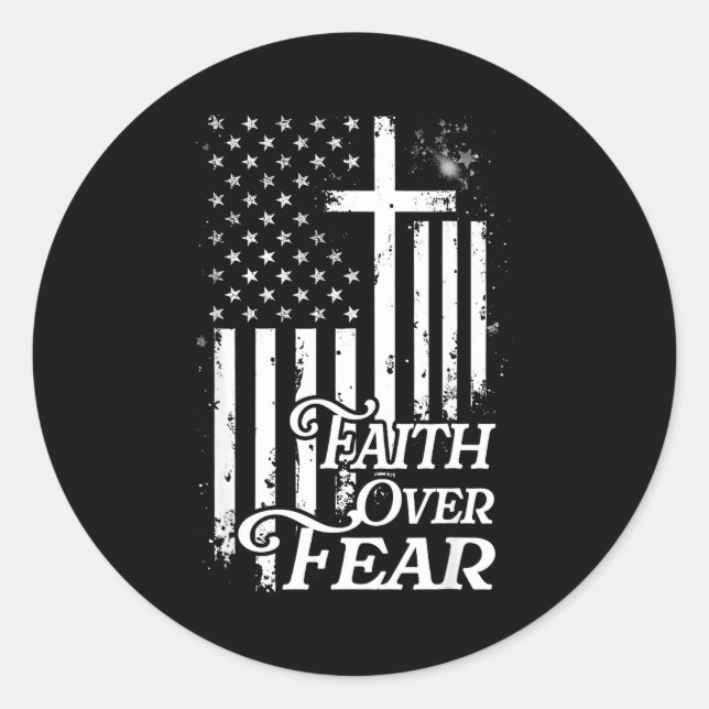 Pegatina Redonda Faith Over Fear Christian American Flag Religious  (Anverso)
