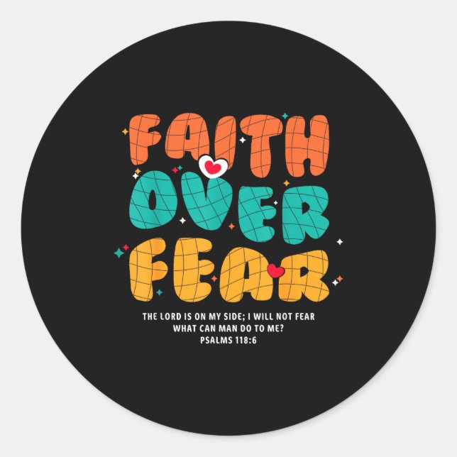 Pegatina Redonda Faith Over Fear Christian Religious Groovy Men Wom (Anverso)