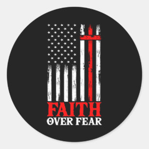 Pegatina Redonda Faith Over Fear Cool Christian Flag Cross