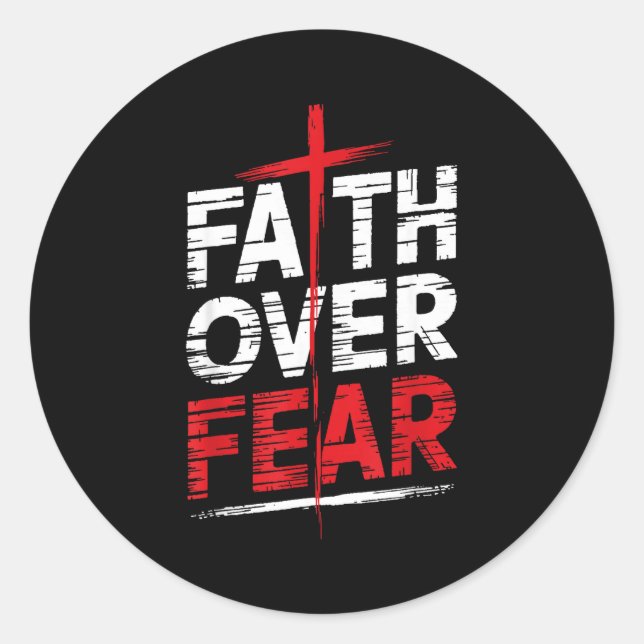 Pegatina Redonda Faith Over Fear With Cross Christian Men  (Anverso)