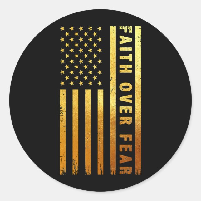 Pegatina Redonda Faith Over Fears Cool Christian Cross American (Anverso)