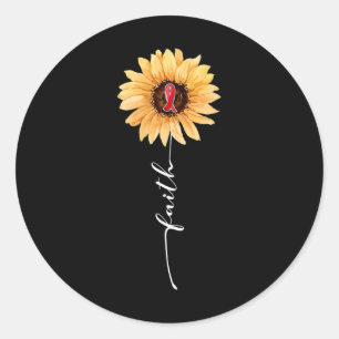Pegatina Redonda Faith Sunflower Burgundy Ribbon Aneurysm Awa