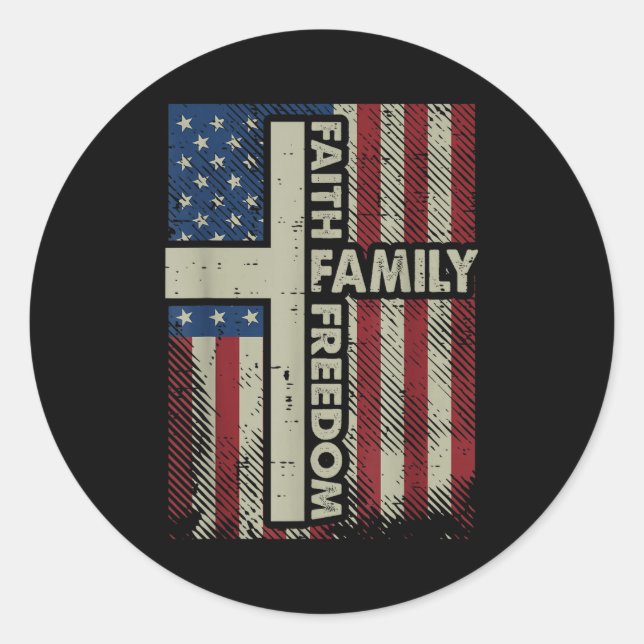 Pegatina Redonda Faith Us Flag Christian Religious God Jesus Men Wo (Anverso)
