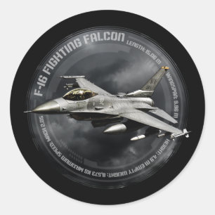 Pegatina Redonda Falcon de combate F-16