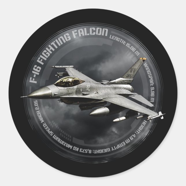 Pegatina Redonda Falcon de combate F-16 (Anverso)