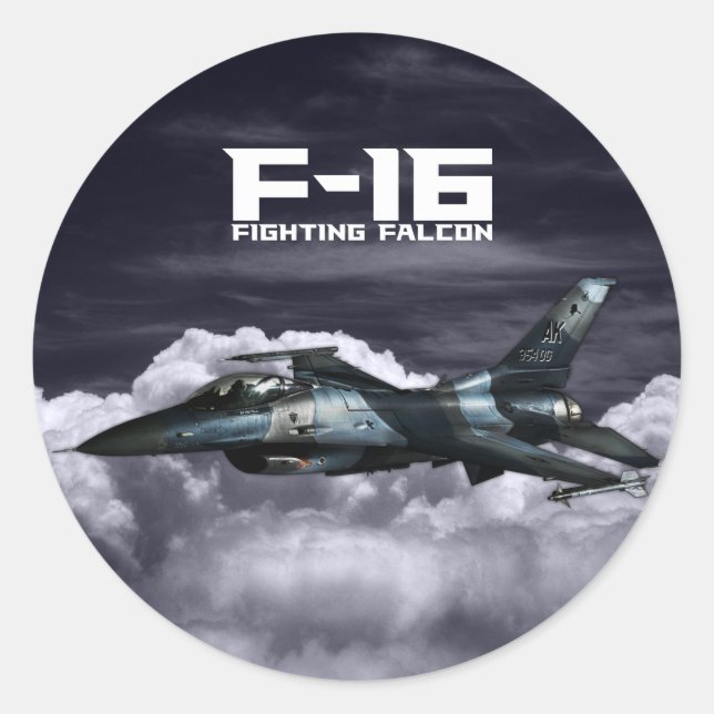 Pegatina Redonda Falcon de combate F-16 (Anverso)