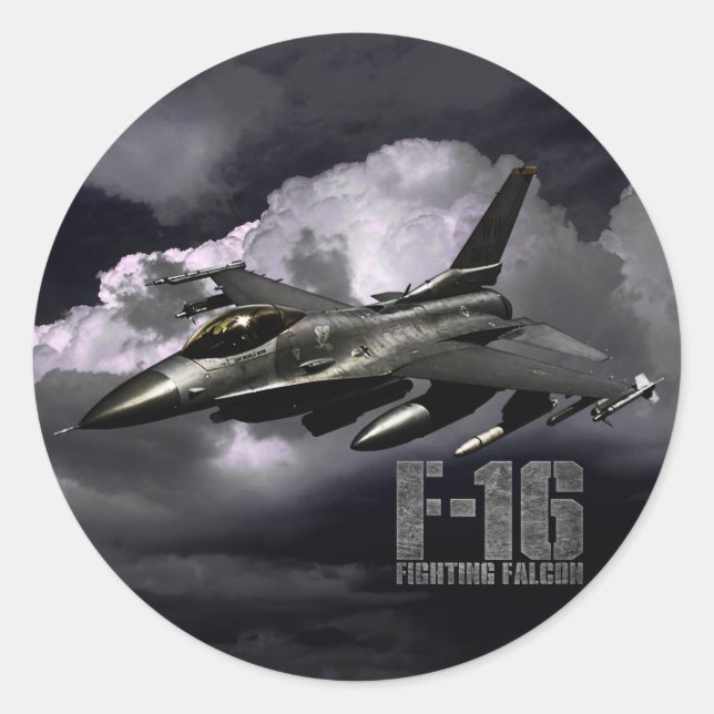 Pegatina Redonda Falcon de combate F-16 (Anverso)