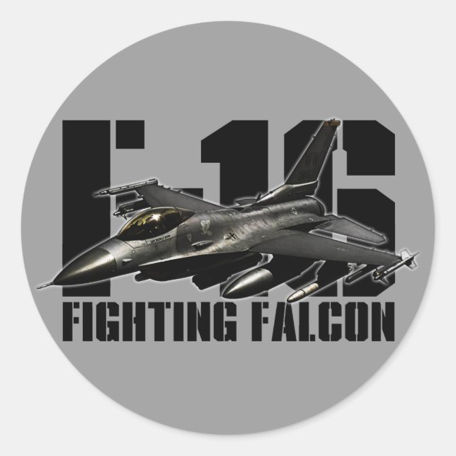 Pegatina Redonda Falcon de combate F-16 (Anverso)