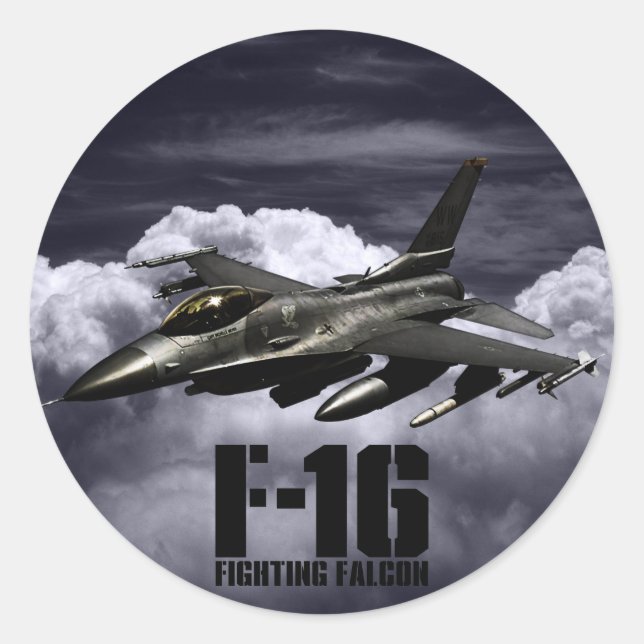 Pegatina Redonda Falcon de combate F-16 (Anverso)