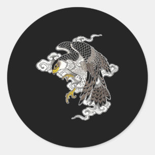 Pegatina Redonda Falcon Hawk Volando X nubes japonesas Tattoo Flash