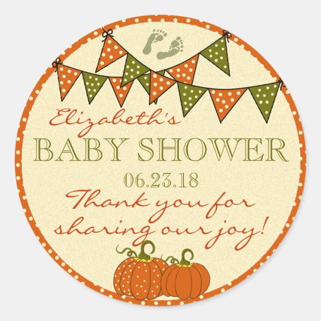 Pegatina Redonda Fall Baby Shower Gracias (Anverso)