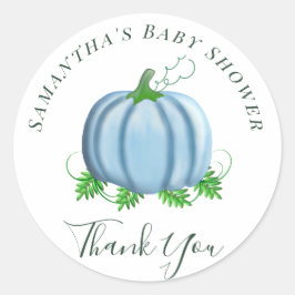 Pegatina Redonda Fall Blue Pumpkin Baby Shower Boy